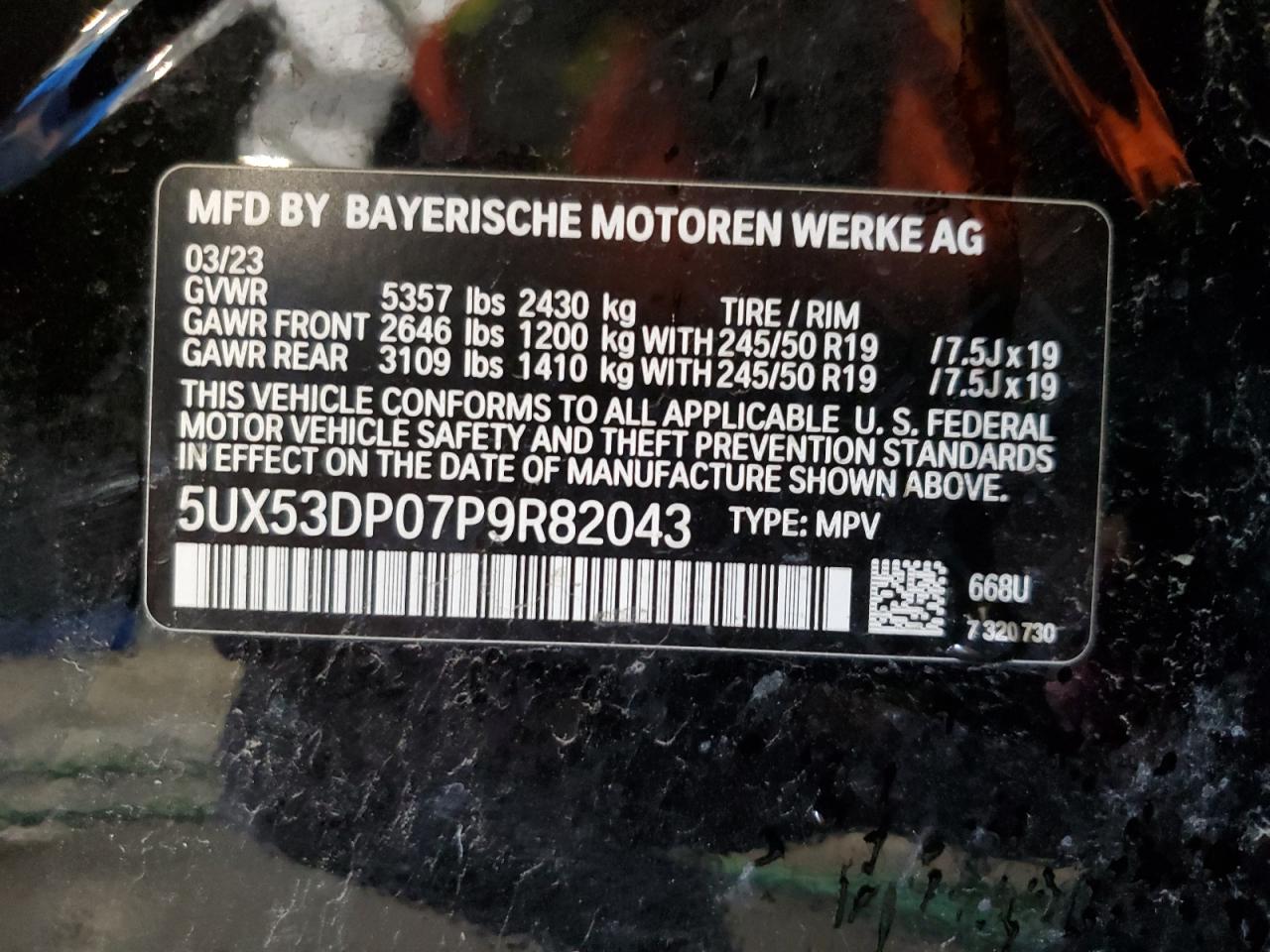 5UX53DP07P9R82043 2023 BMW X3 xDrive30I