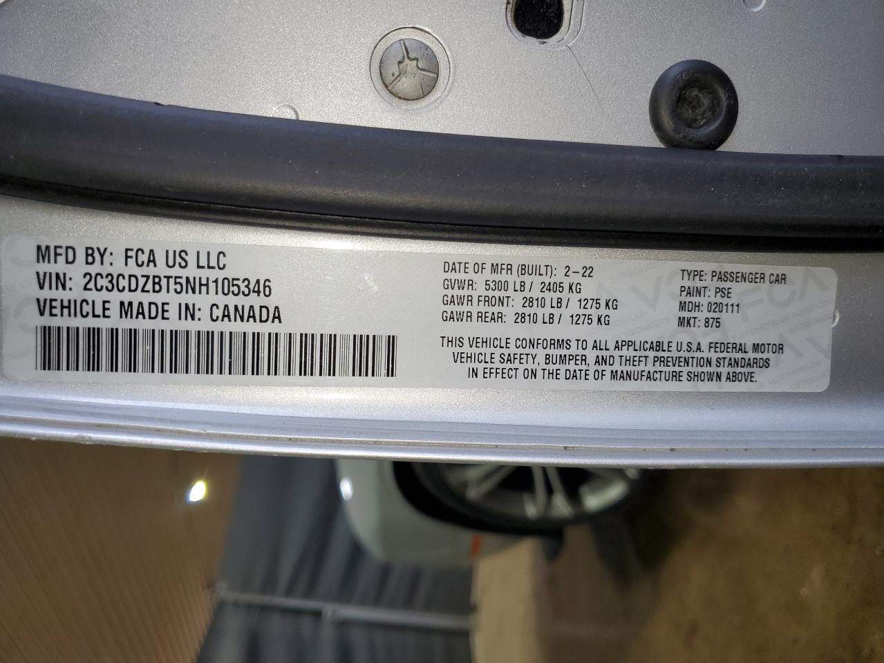 2C3CDZBT5NH105346 2022 Dodge Challenger R/T