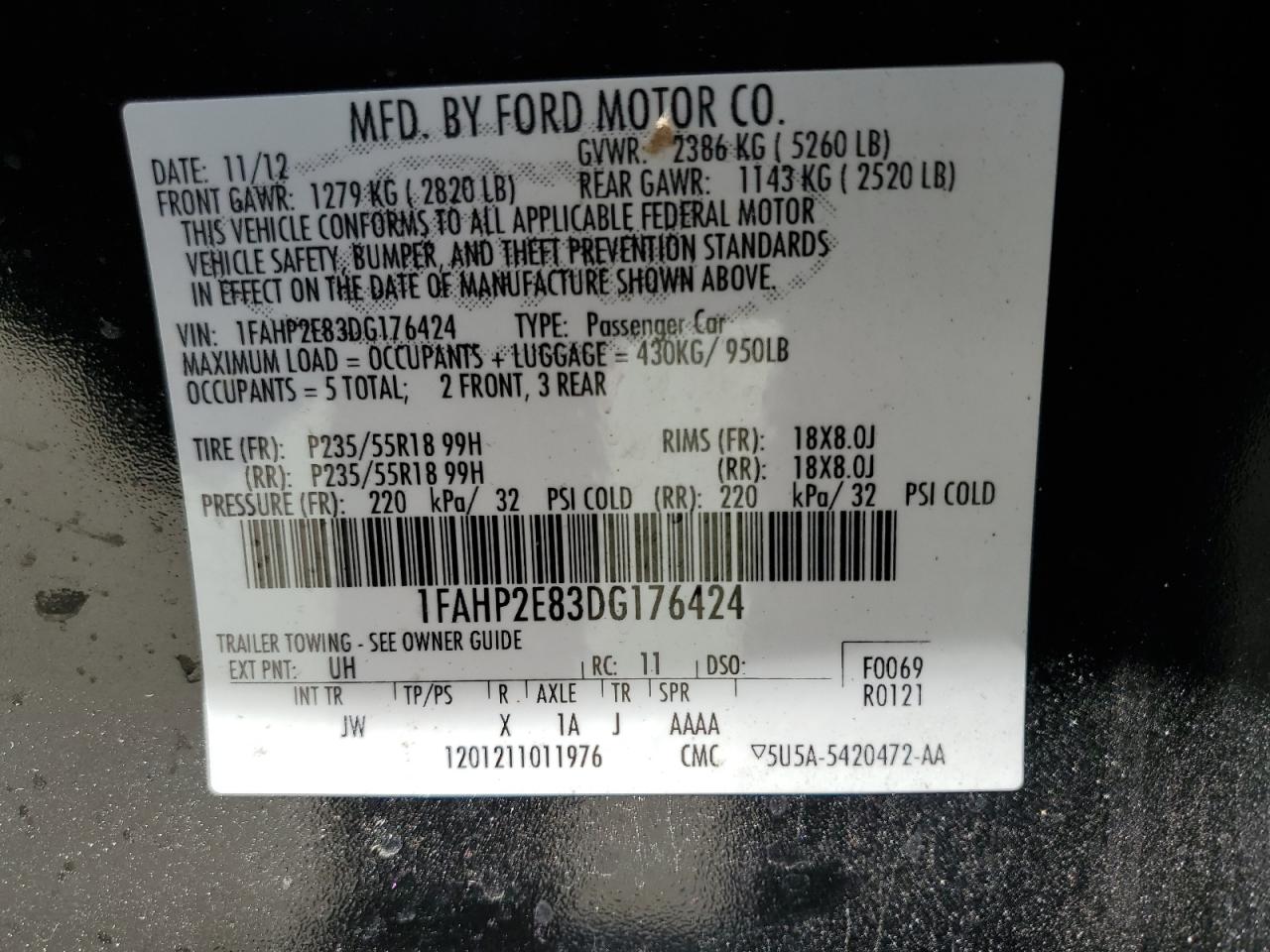 1FAHP2E83DG176424 2013 Ford Taurus Sel