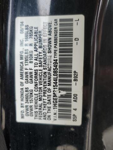 2004 Honda Civic Lx VIN: 1HGEM21544L085494 Lot: 55171094