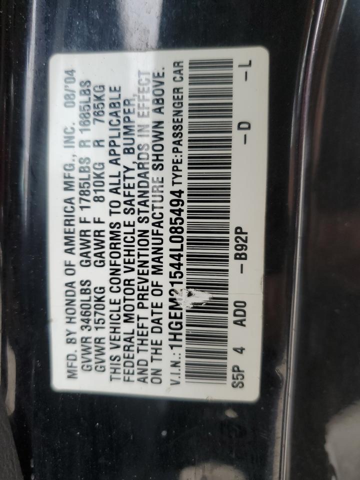 1HGEM21544L085494 2004 Honda Civic Lx