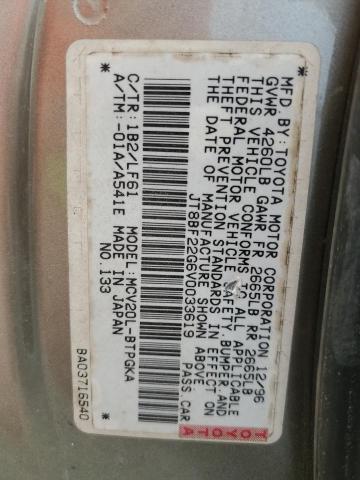 1997 Lexus Es 300 VIN: JT8BF22G6V0033619 Lot: 55383294