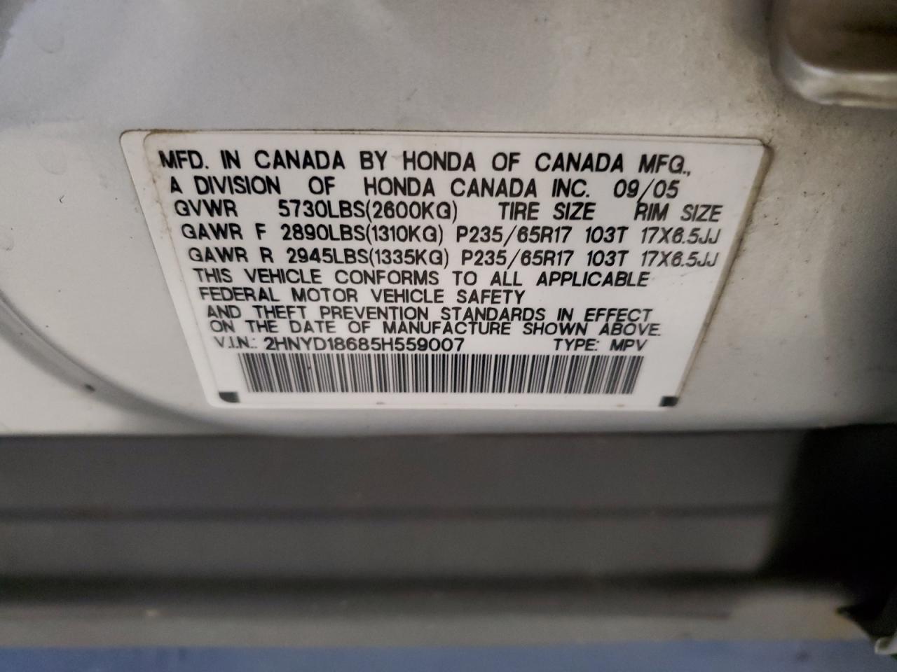 2HNYD18685H559007 2005 Acura Mdx Touring