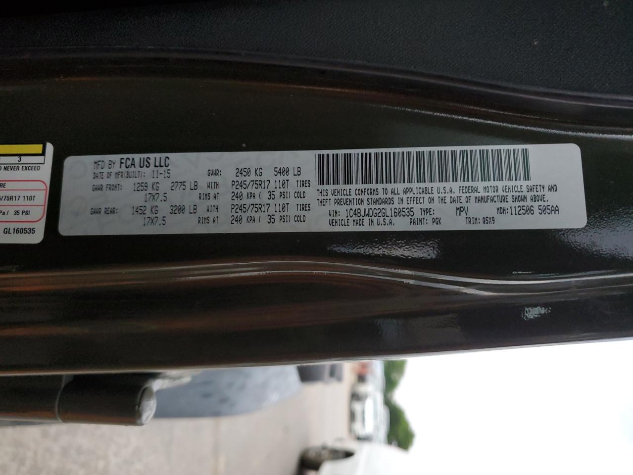 1C4BJWDG2GL160535 2016 Jeep Wrangler Unlimited Sport