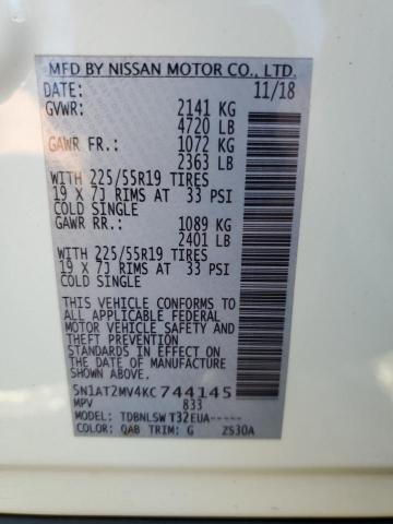 2019 Nissan Rogue S VIN: 5N1AT2MV4KC744145 Lot: 55844854