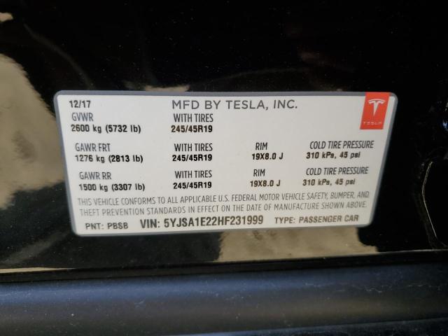 2017 Tesla Model S VIN: 5YJSA1E22HF231999 Lot: 55881134