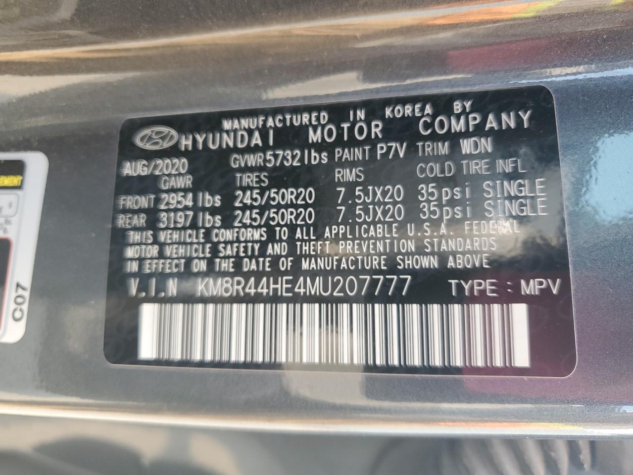 KM8R44HE4MU207777 2021 Hyundai Palisade Sel