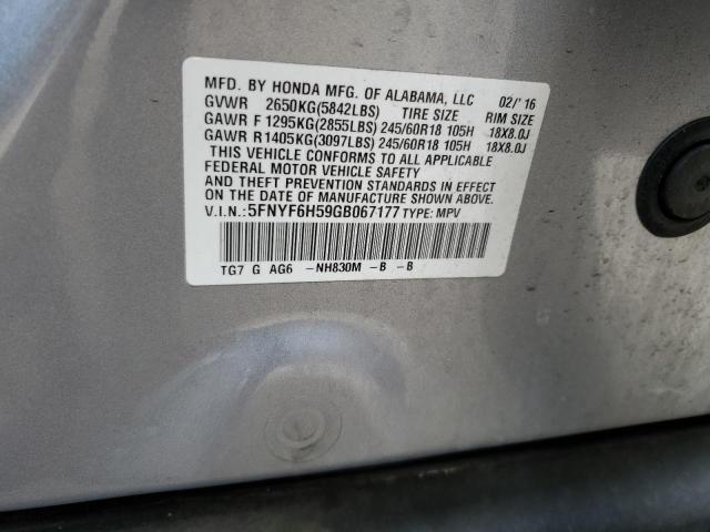 2016 Honda Pilot Exl VIN: 5FNYF6H59GB067177 Lot: 54566624