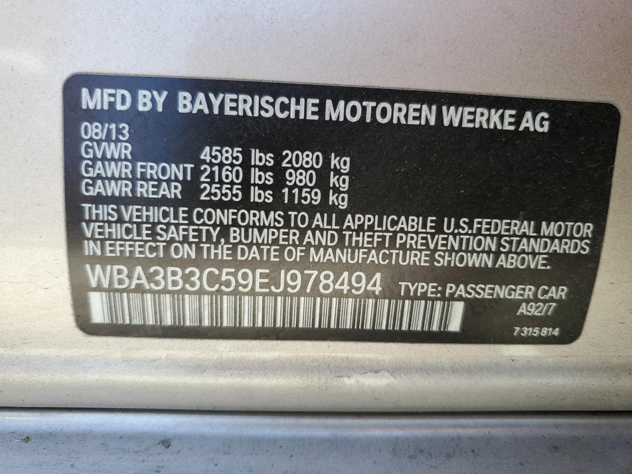 WBA3B3C59EJ978494 2014 BMW 328 Xi