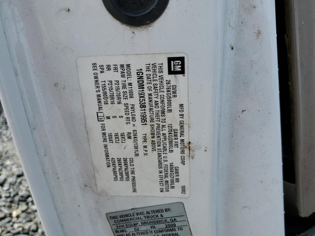 1GNDM19X53B119951 2003 Chevrolet Astro