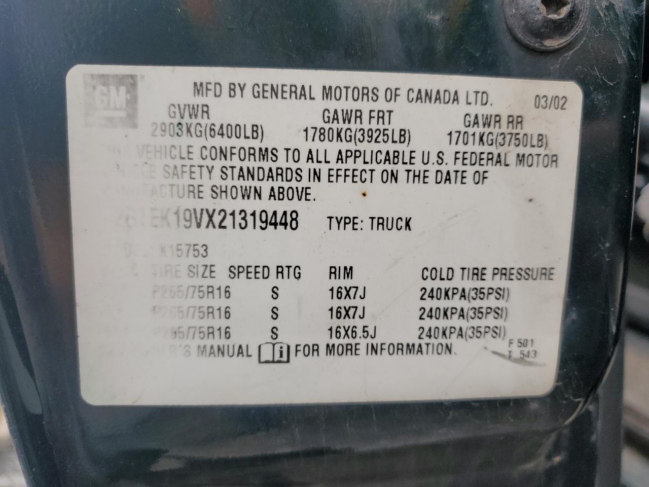 2GTEK19VX21319448 2002 GMC New Sierra K1500