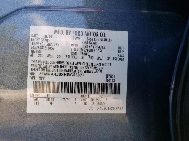 2019 Ford Edge Sel VIN: 2FMPK4J9XKBC55877 Lot: 54513954