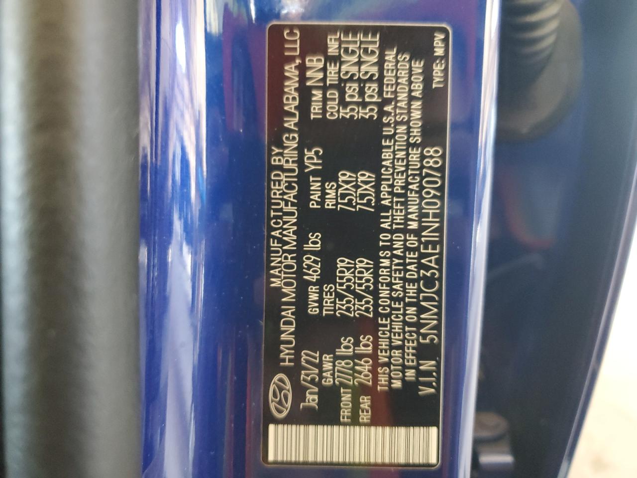 5NMJC3AE1NH090788 2022 Hyundai Tucson Sel