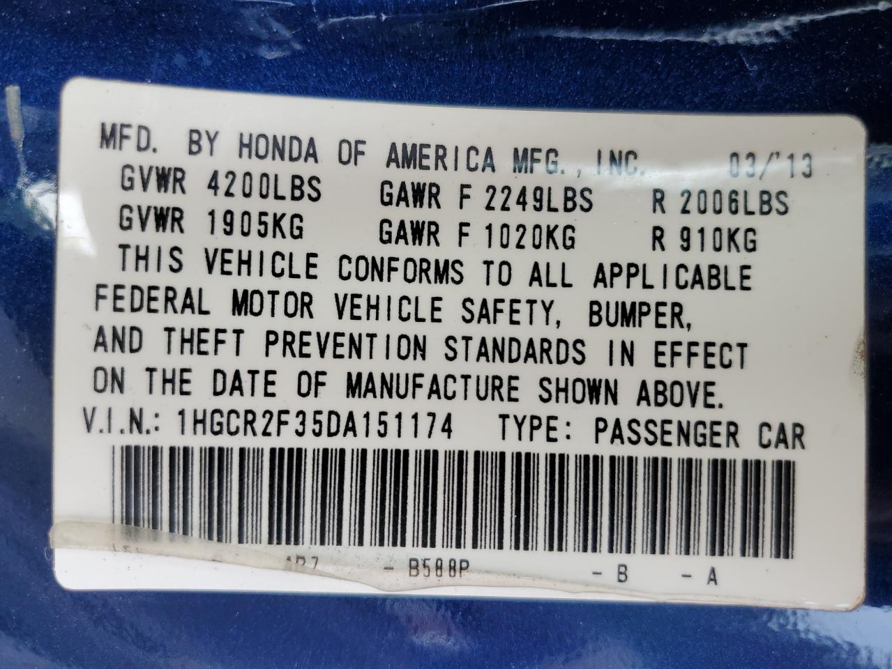 2013 Honda Accord Lx vin: 1HGCR2F35DA151174