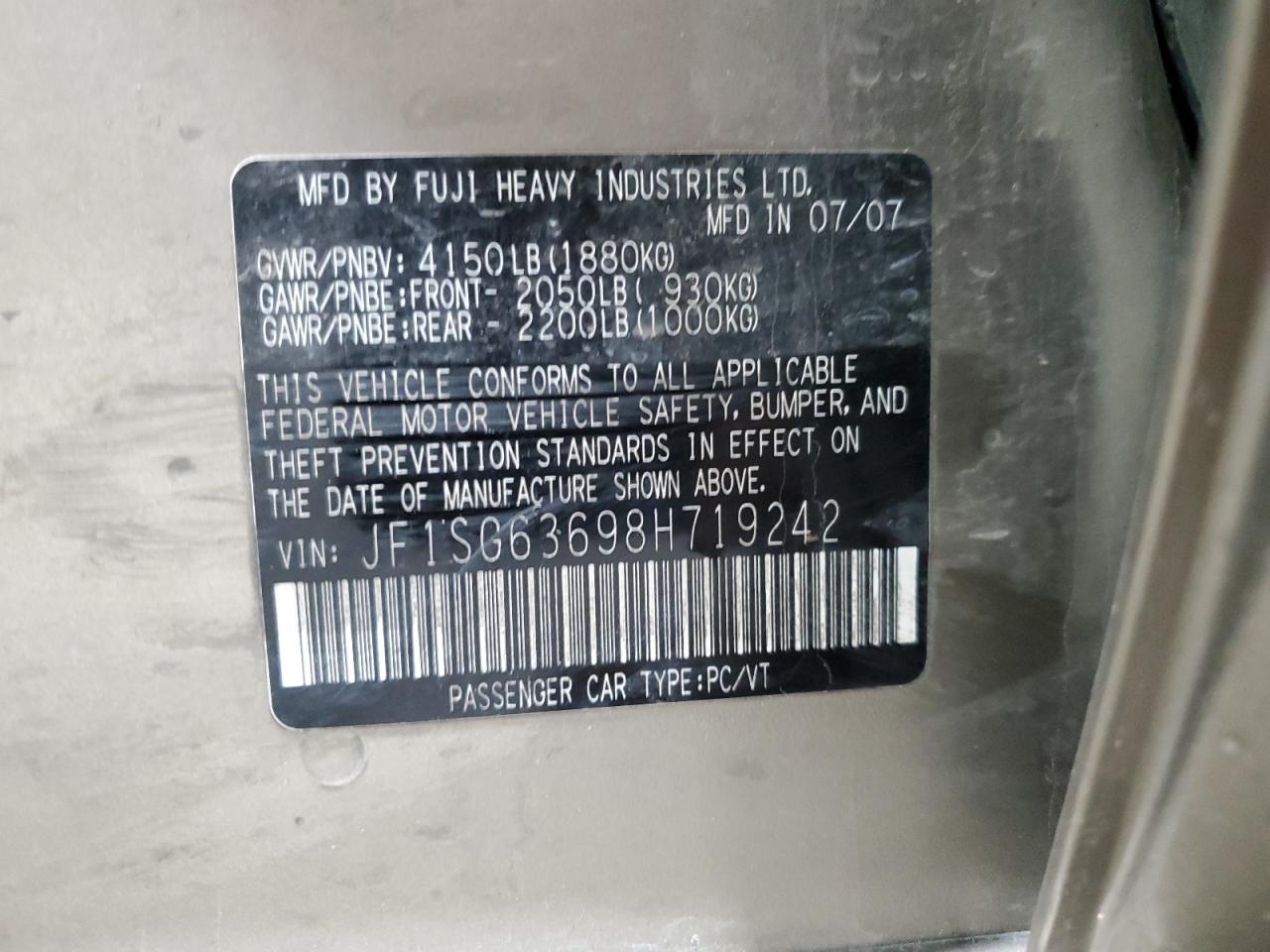 JF1SG63698H719242 2008 Subaru Forester 2.5X