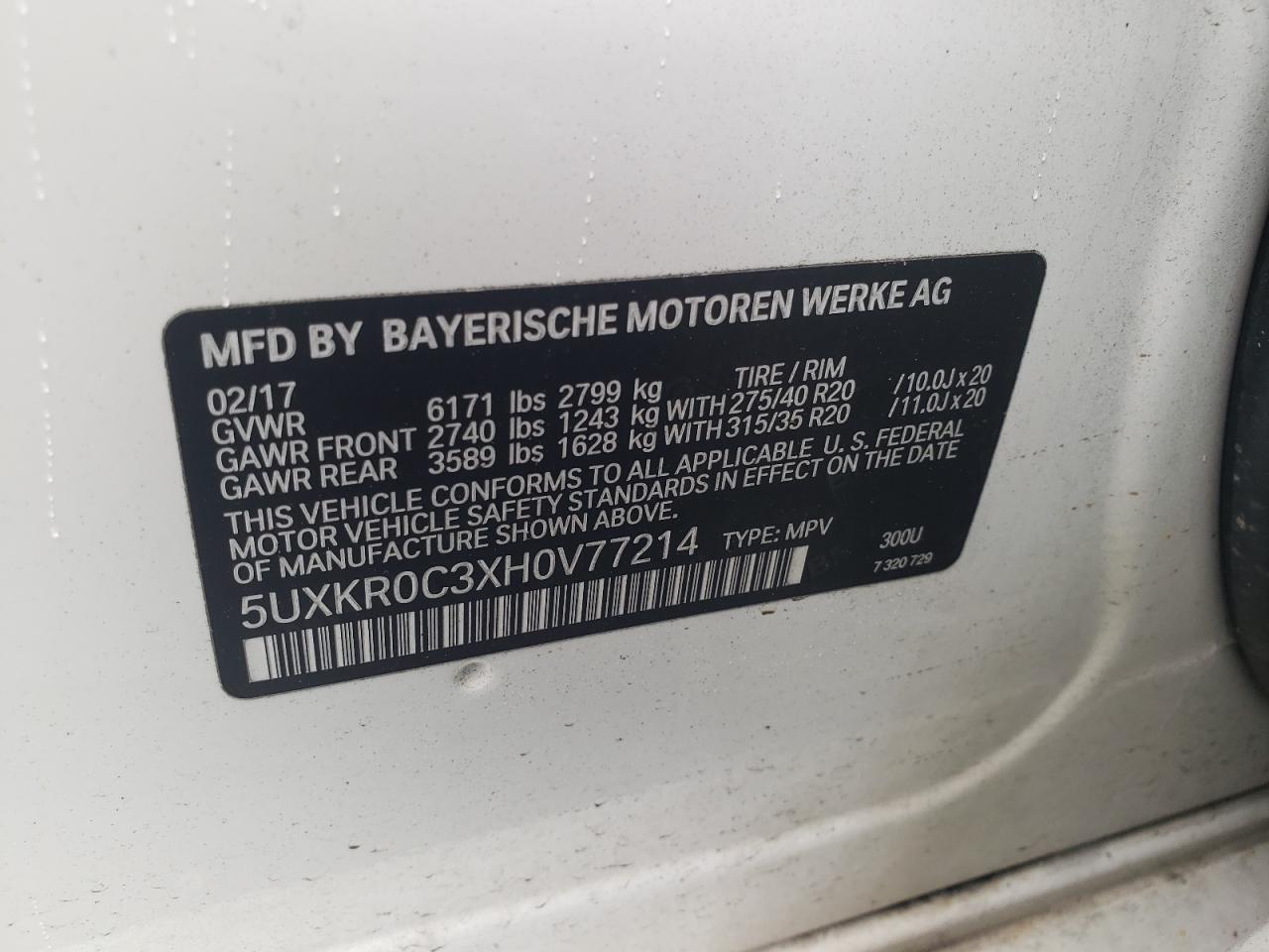 5UXKR0C3XH0V77214 2017 BMW X5 xDrive35I