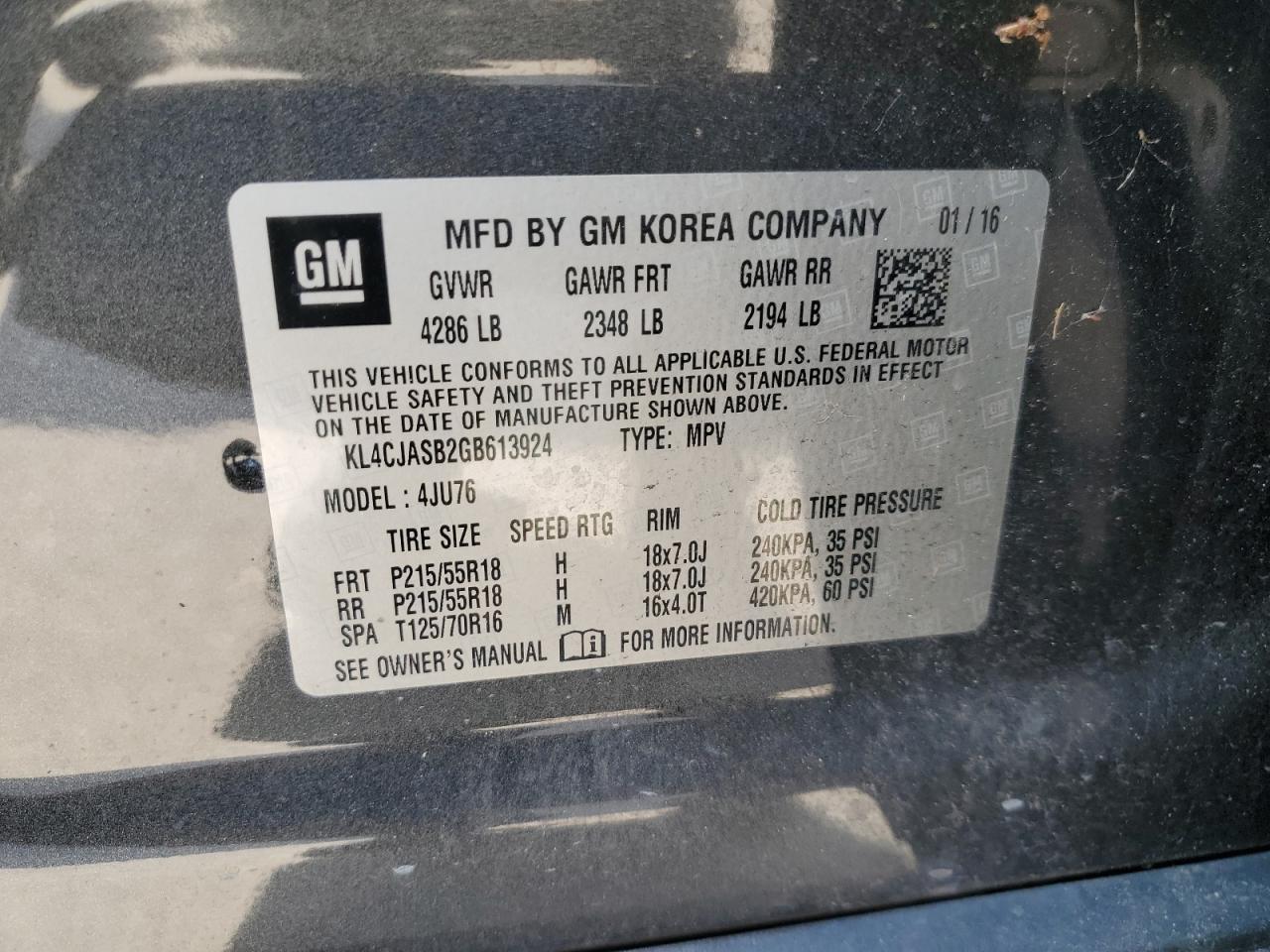 KL4CJASB2GB613924 2016 Buick Encore