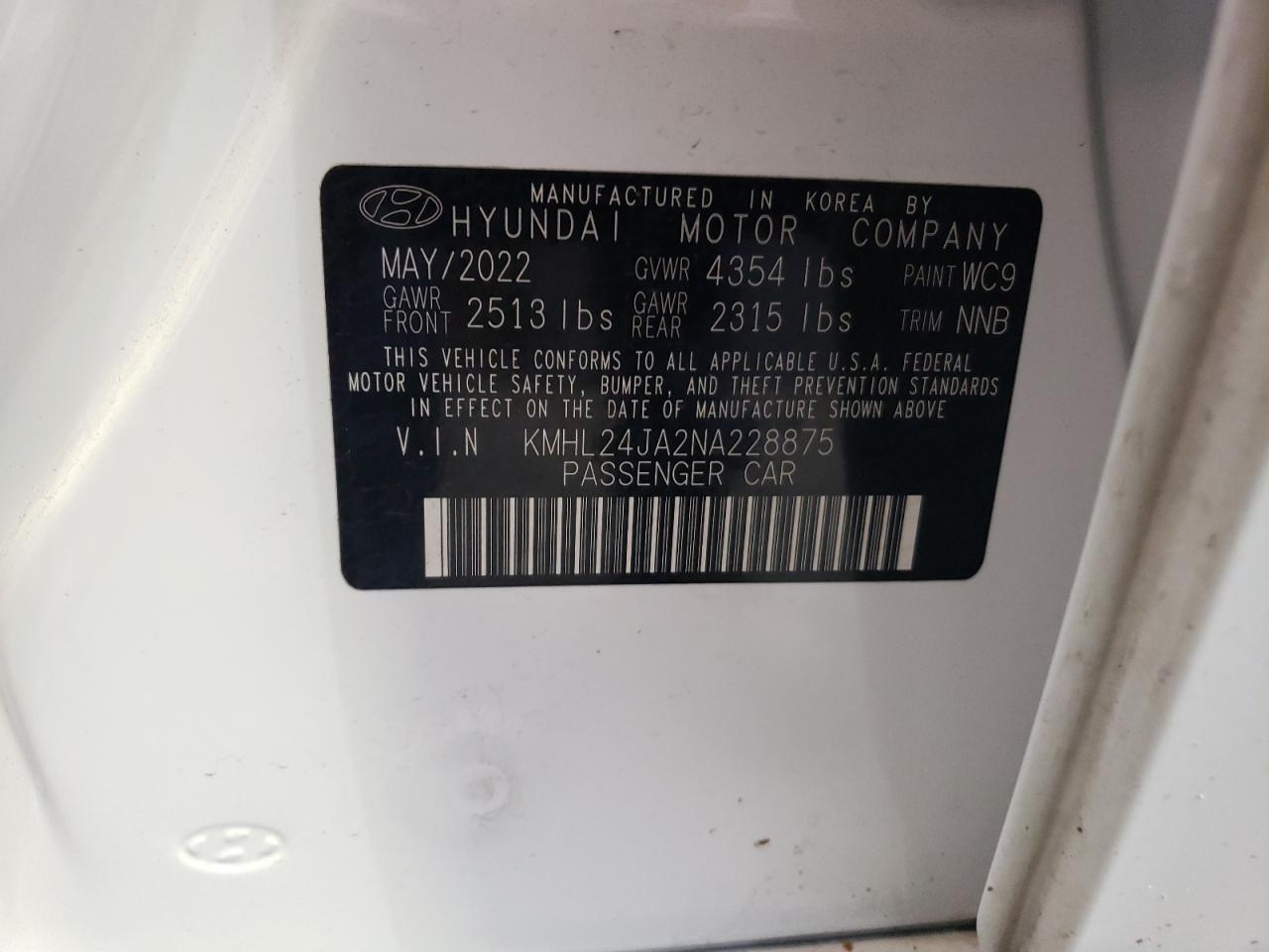 KMHL24JA2NA228875 2022 Hyundai Sonata Se