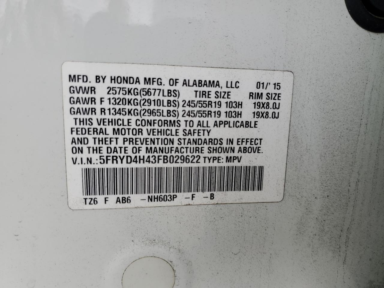 5FRYD4H43FB029622 2015 Acura Mdx Technology