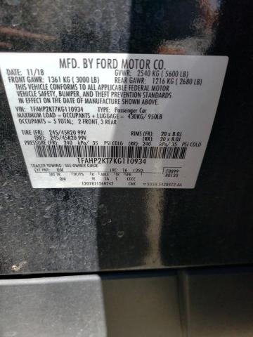 2019 FORD TAURUS SHO 1FAHP2KT7KG110934