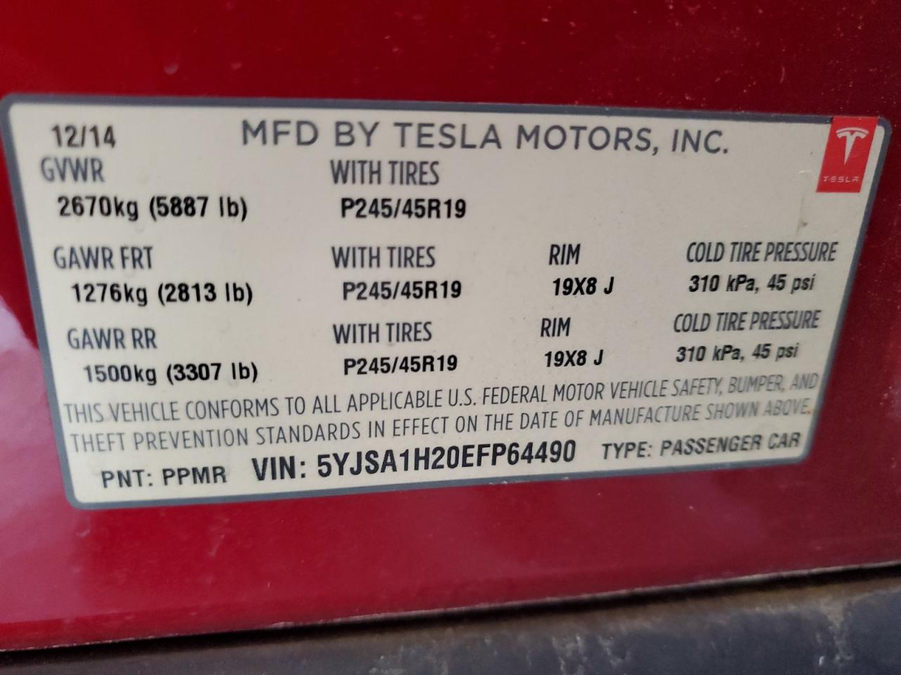 5YJSA1H20EFP64490 2014 Tesla Model S