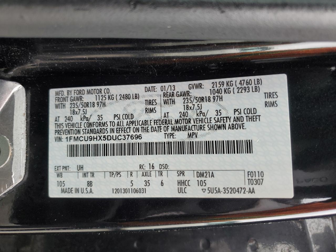 1FMCU9HX5DUC37696 2013 Ford Escape Sel