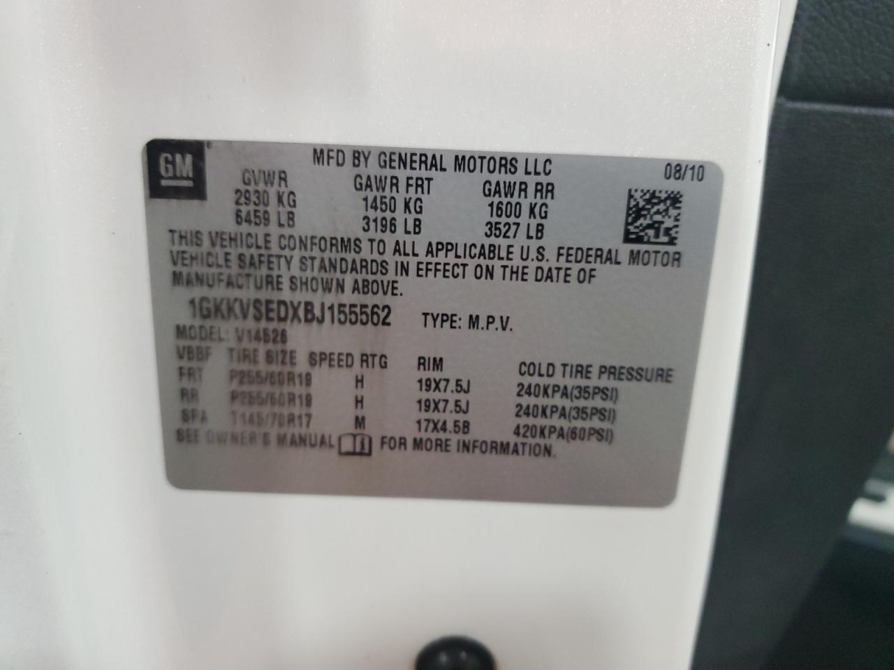 1GKKVSEDXBJ155562 2011 GMC Acadia Slt-2