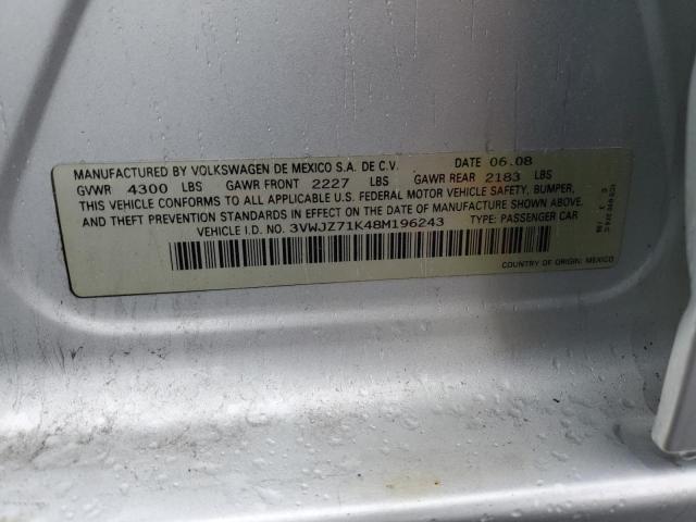 2008 Volkswagen Jetta S VIN: 3VWJZ71K48M196243 Lot: 54996664