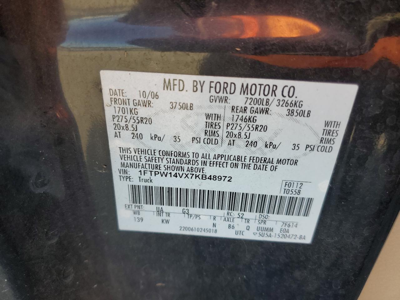 1FTPW14VX7KB48972 2007 Ford F150 Supercrew