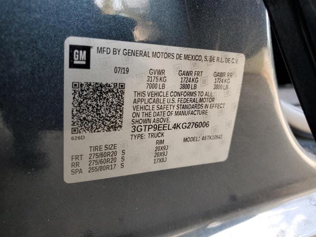 2019 GMC Sierra K1500 At4 VIN: 3GTP9EEL4KG276006 Lot: 55812014