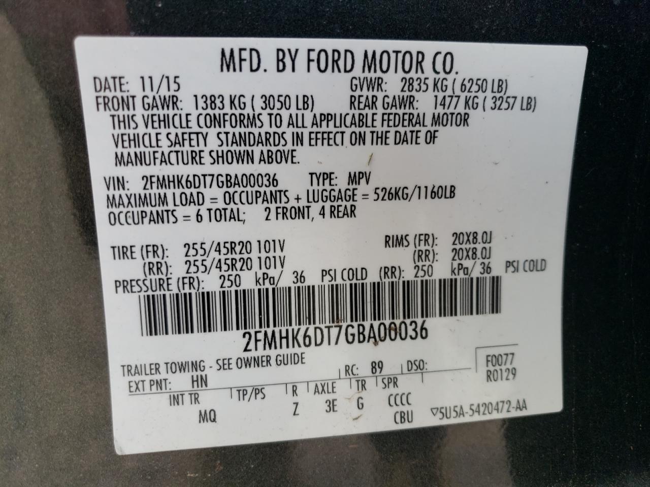 2016 Ford Flex Limited vin: 2FMHK6DT7GBA00036