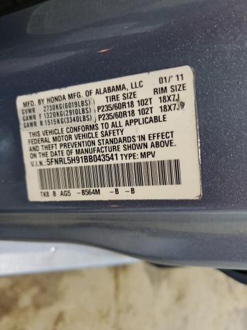 2011 Honda Odyssey Touring VIN: 5FNRL5H91BB043541 Lot: 53657254