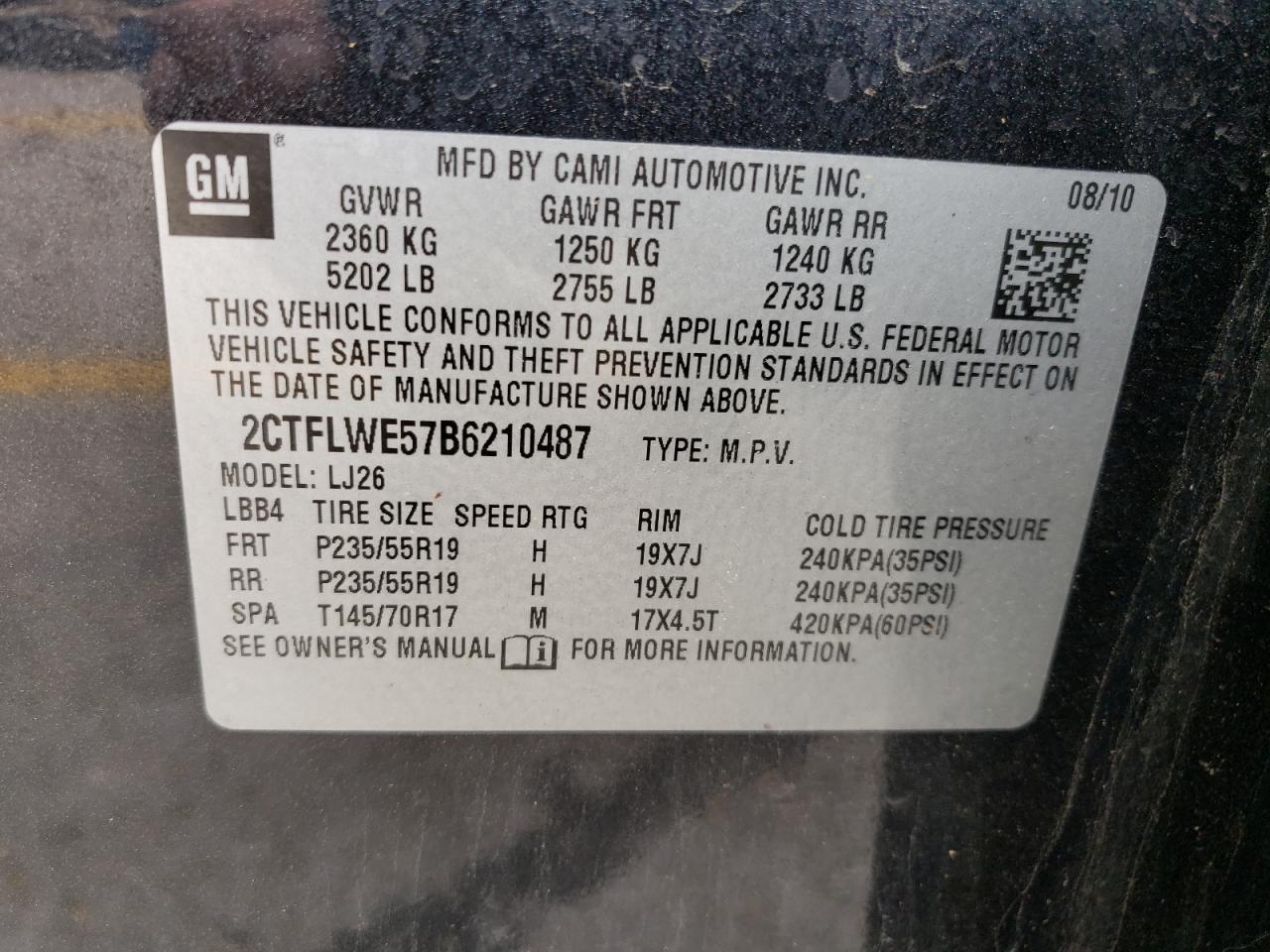 2CTFLWE57B6210487 2011 GMC Terrain Slt