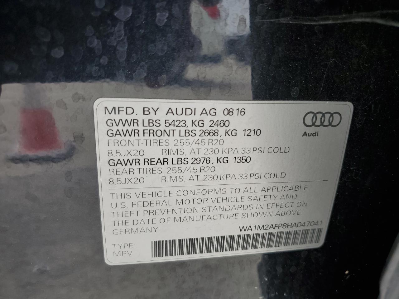 WA1M2AFP8HA047041 2017 Audi Q5 Premium Plus