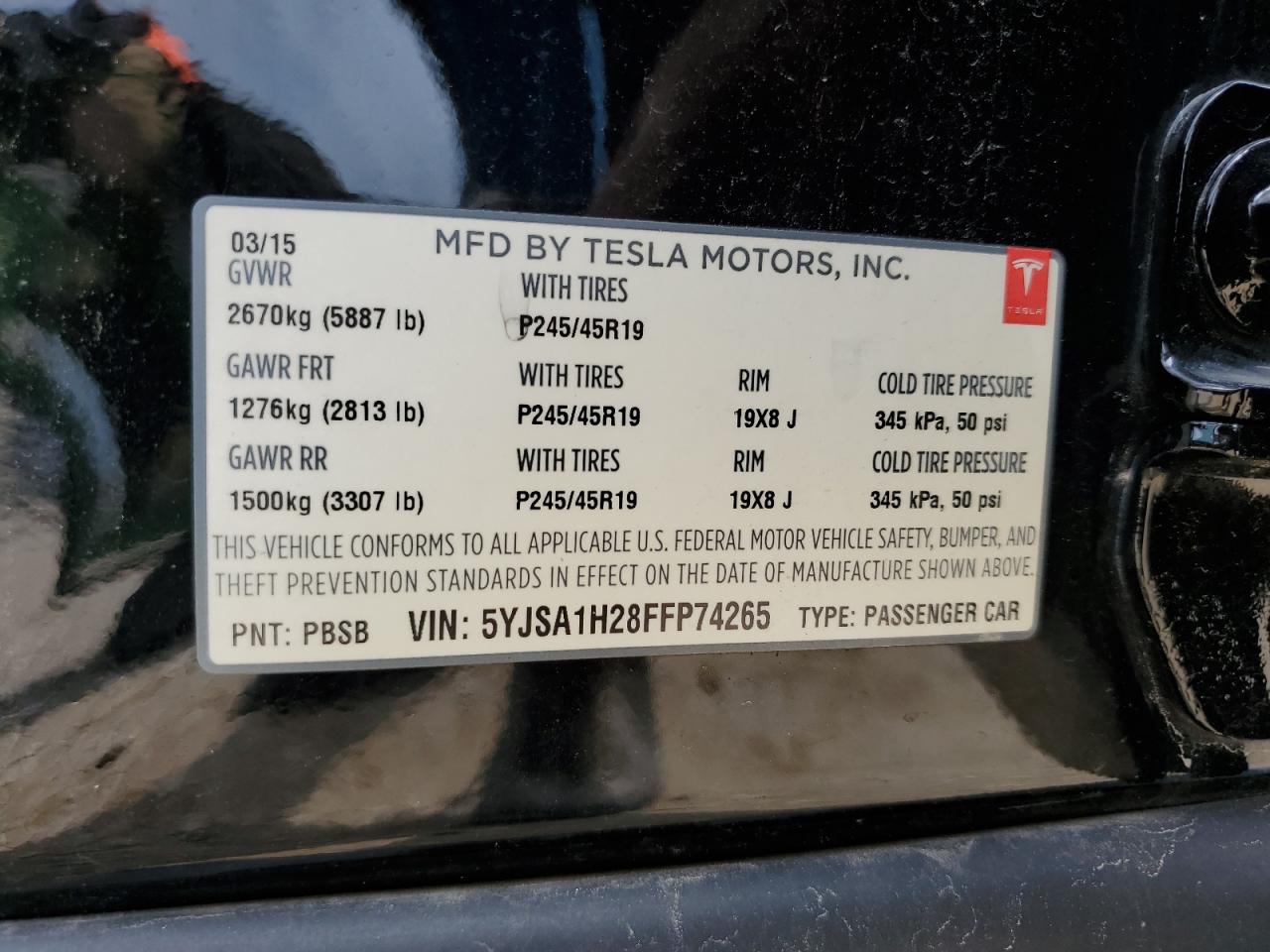 5YJSA1H28FFP74265 2015 Tesla Model S 85D