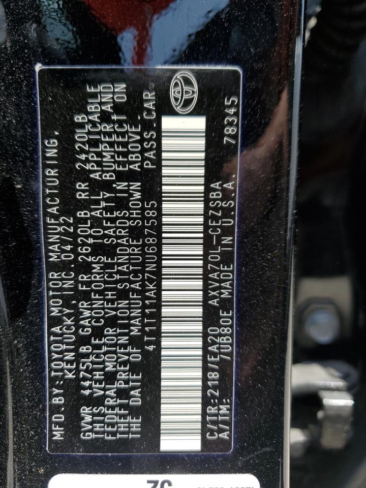 4T1T11AK7NU687585 2022 Toyota Camry Se