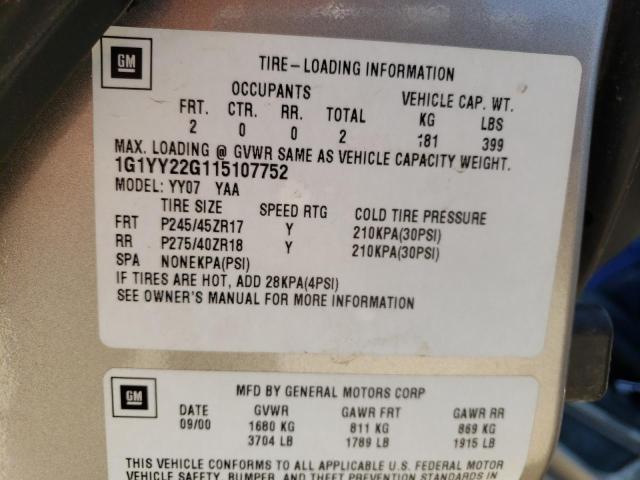 2001 Chevrolet Corvette VIN: 1G1YY22G115107752 Lot: 55845864