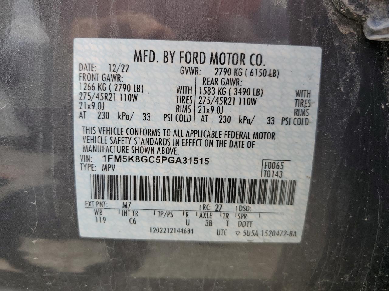 1FM5K8GC5PGA31515 2023 Ford Explorer St