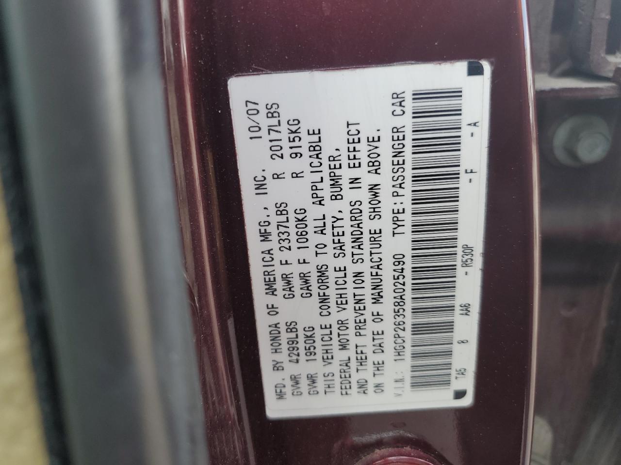 1HGCP26358A025490 2008 Honda Accord Lx