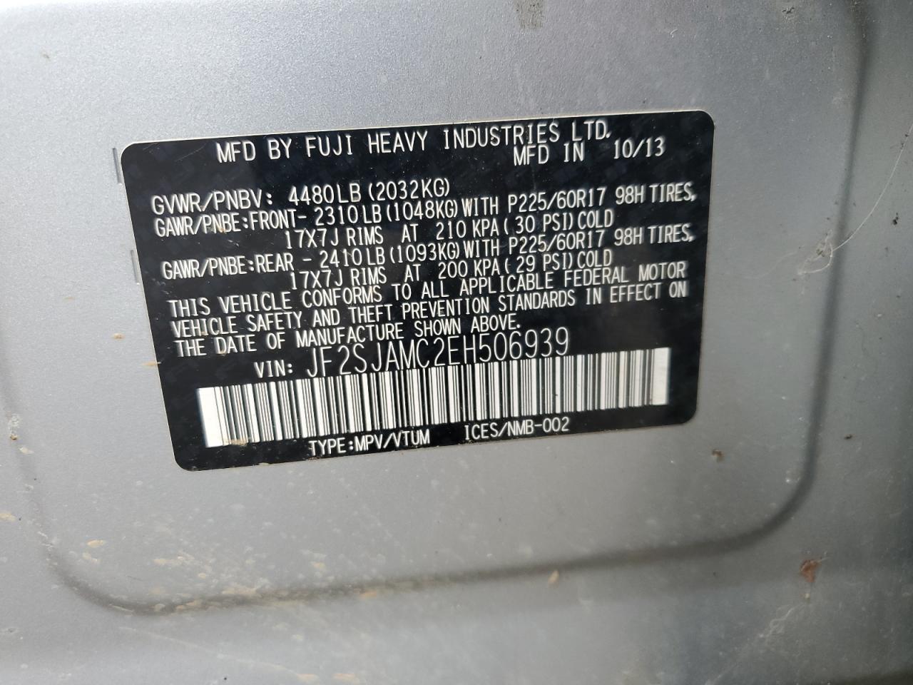 JF2SJAMC2EH506939 2014 Subaru Forester 2.5I Touring