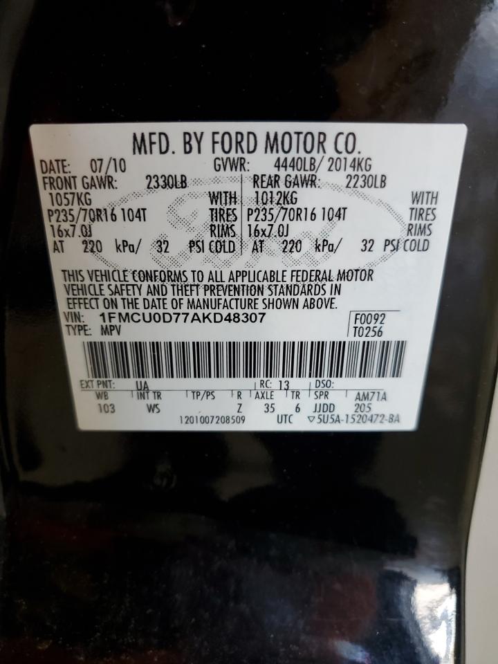 1FMCU0D77AKD48307 2010 Ford Escape Xlt