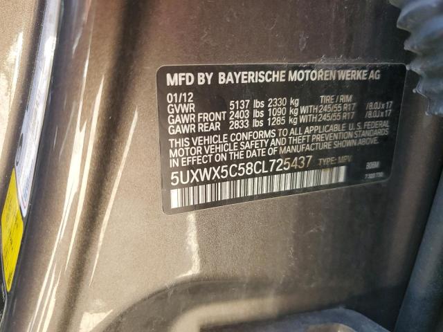 2012 BMW X3 xDrive28I VIN: 5UXWX5C58CL725437 Lot: 56885084