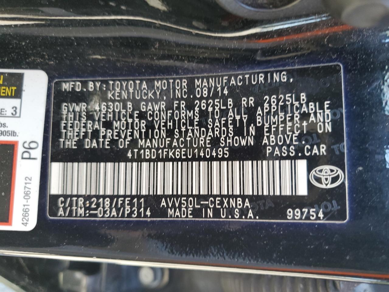 4T1BD1FK6EU140495 2014 Toyota Camry Hybrid