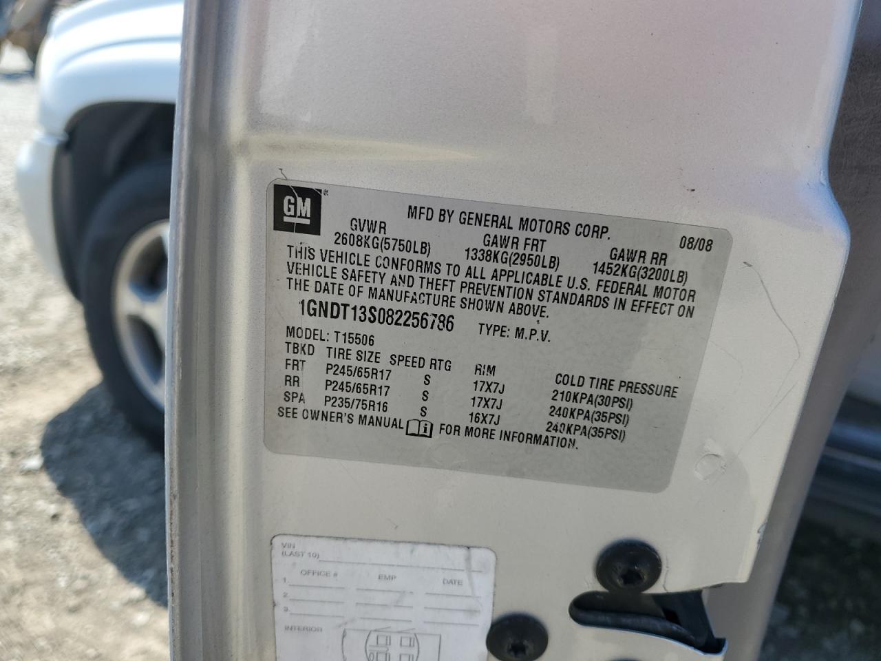 1GNDT13S082256786 2008 Chevrolet Trailblazer Ls