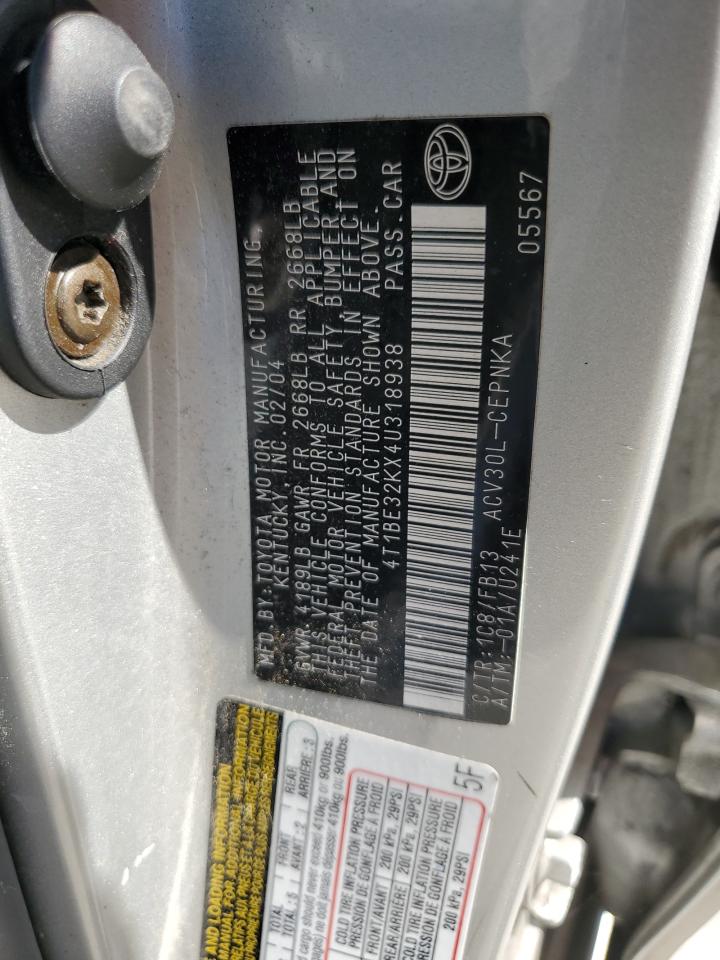 4T1BE32KX4U318938 2004 Toyota Camry Le