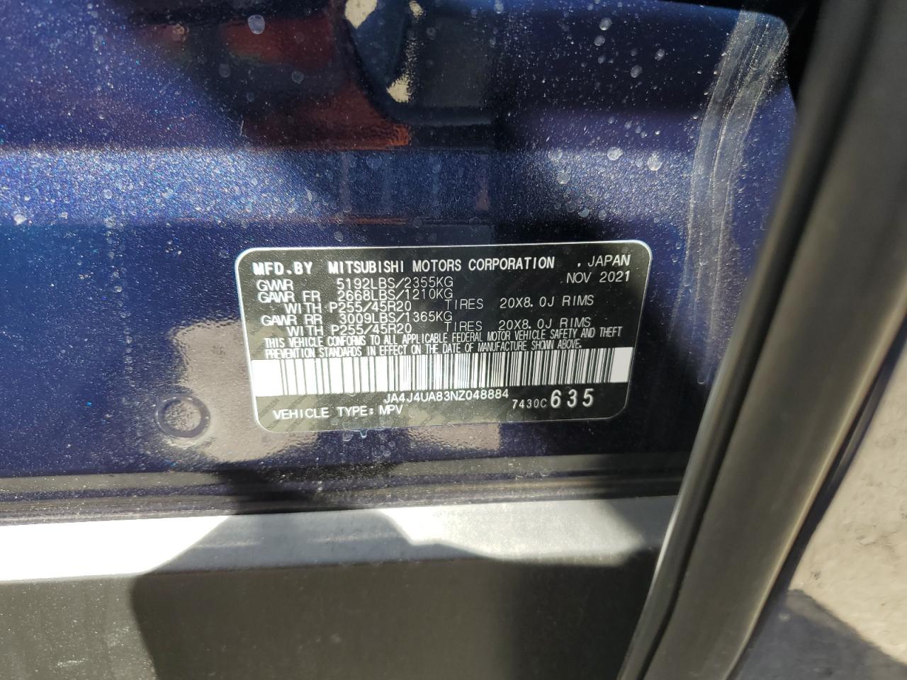 JA4J4UA83NZ048884 2022 Mitsubishi Outlander Se