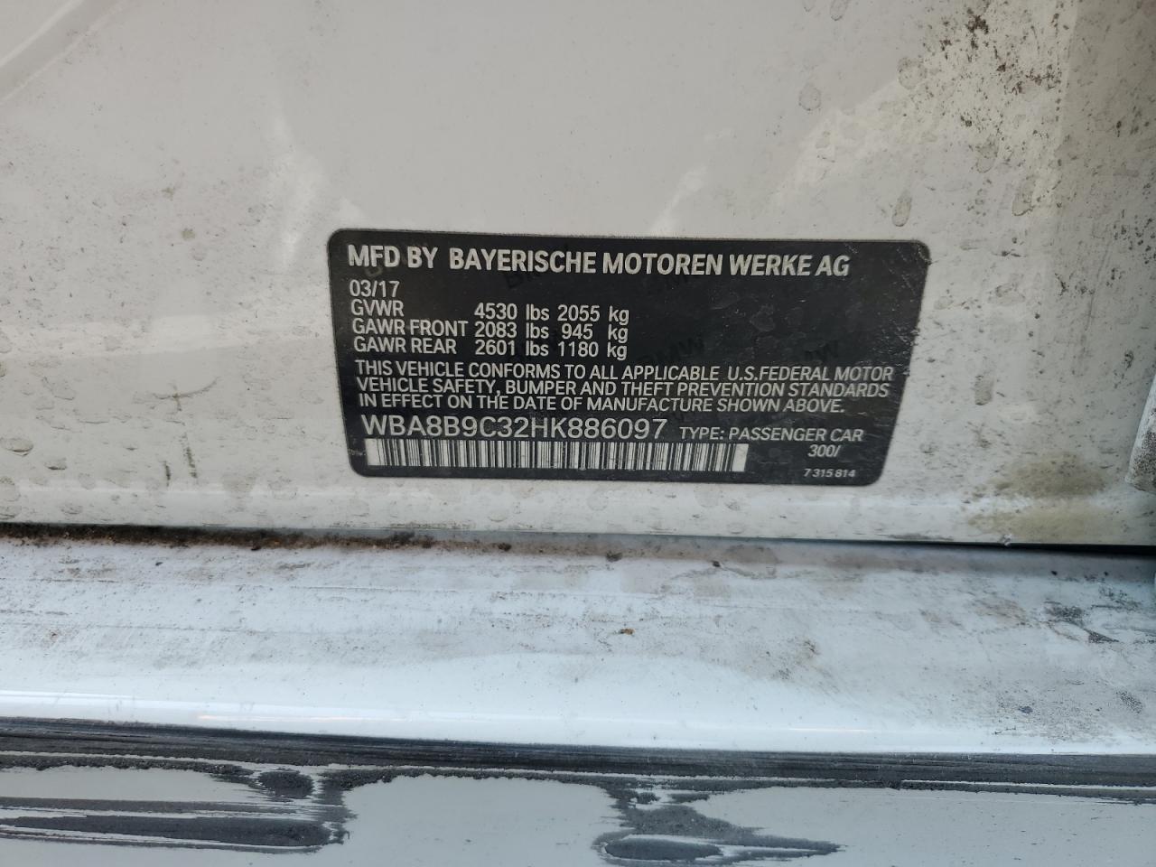 WBA8B9C32HK886097 2017 BMW 330 I