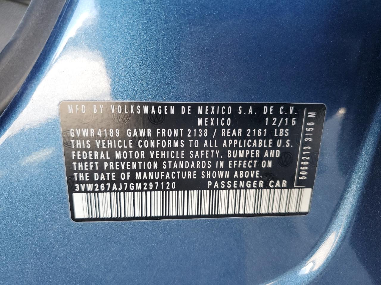 3VW267AJ7GM297120 2016 Volkswagen Jetta S