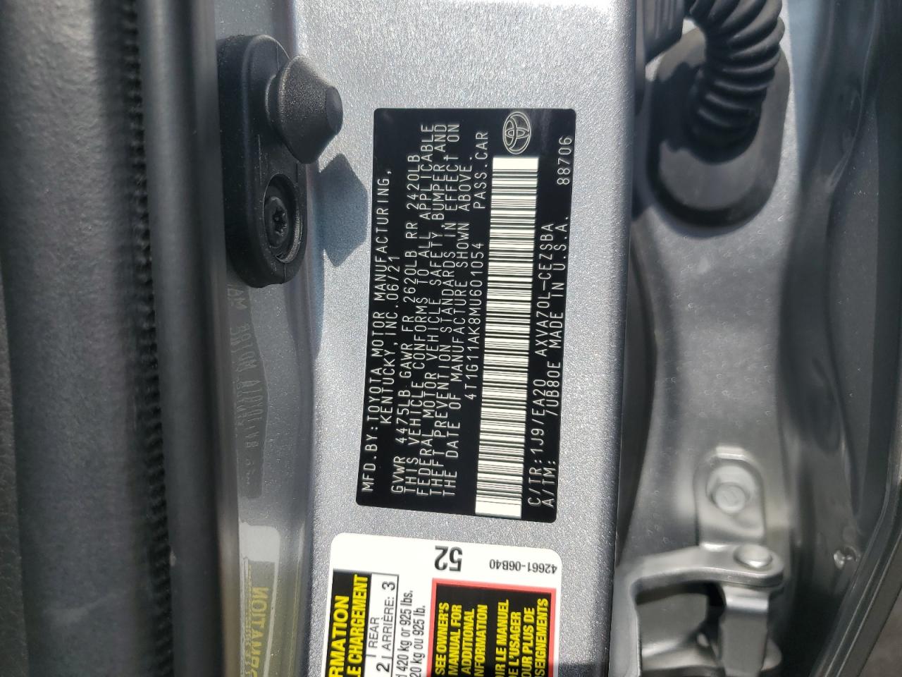 4T1G11AK8MU601054 2021 Toyota Camry Se