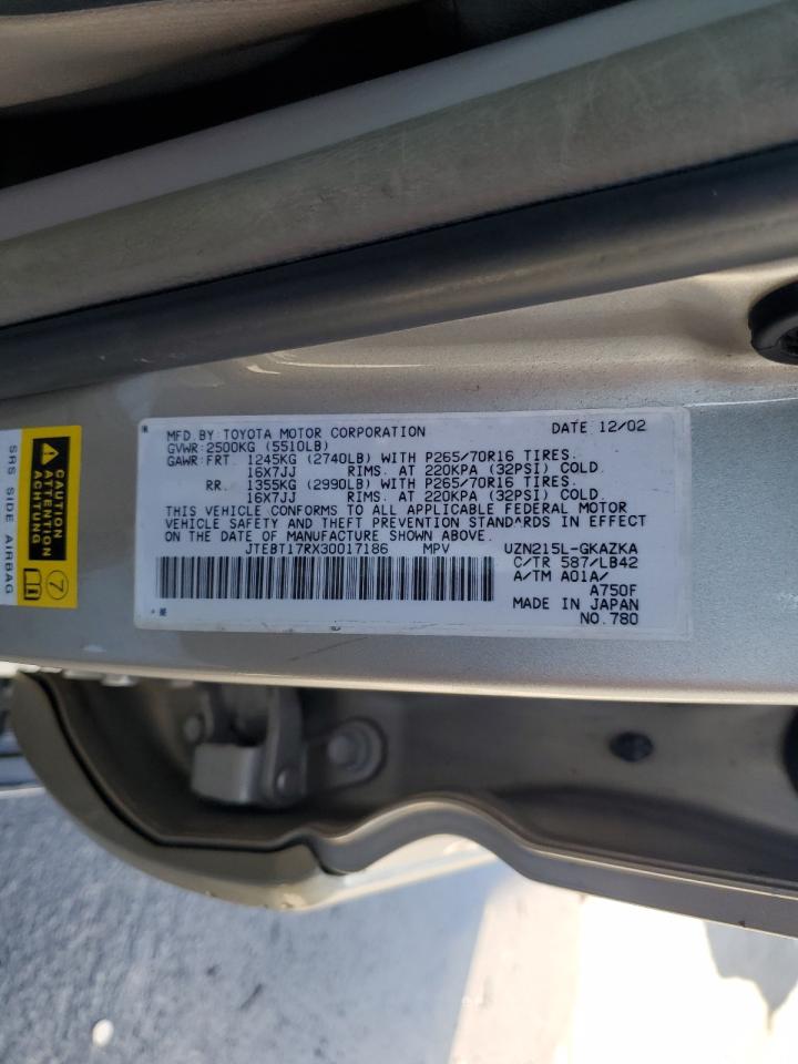 JTEBT17RX30017186 2003 Toyota 4Runner Limited